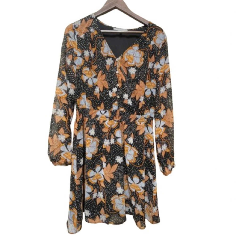 Daniel Rainn Women’s Parnika Floral Print Long Sleeve Dress Large